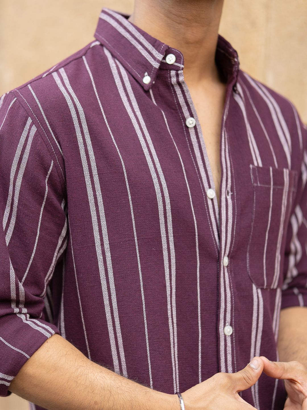 Powerlook Men Striped Spread Collar Cotton Casual Shirt