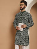 Anouk Men Green Geometric Thread Work Pathani Kurta