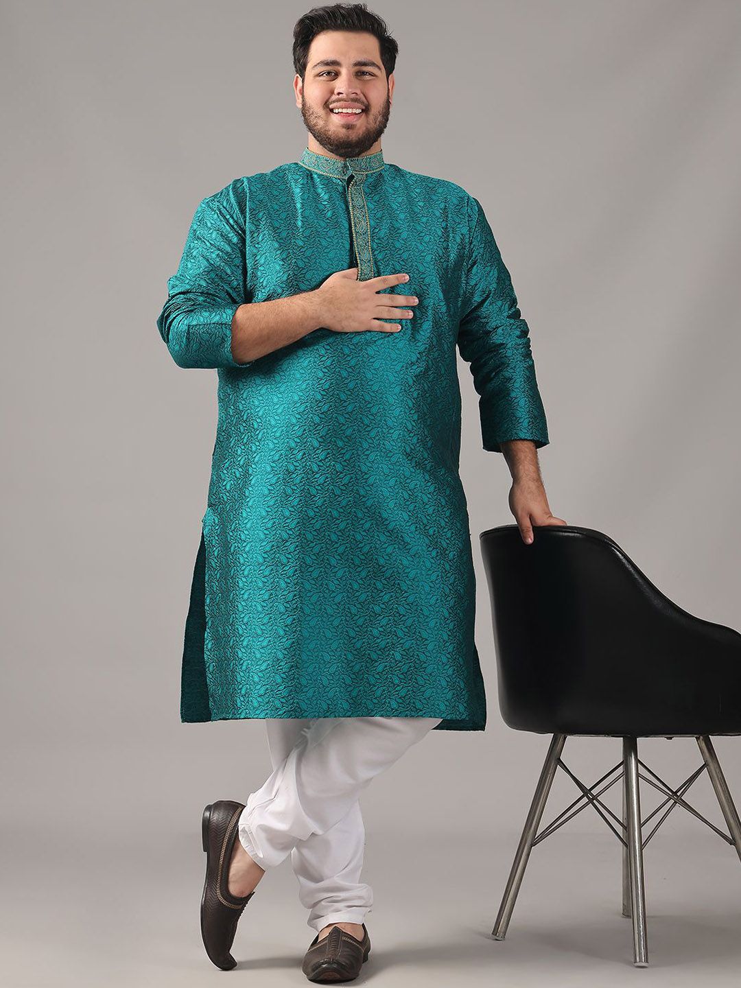 SOJANYA PLUS Saiz Besar Lelaki Motif Etnik Tenunan Rekaan Kurta Lurus Dengan Piyama