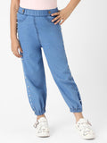 Nauti Nati  Girls Cotton Denim Jogger Jeans with Pearl Sequins - Skinny Fit