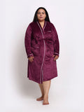 KLOTTHE Plus Size Maroon & White Woollen Bath Robe With Belt