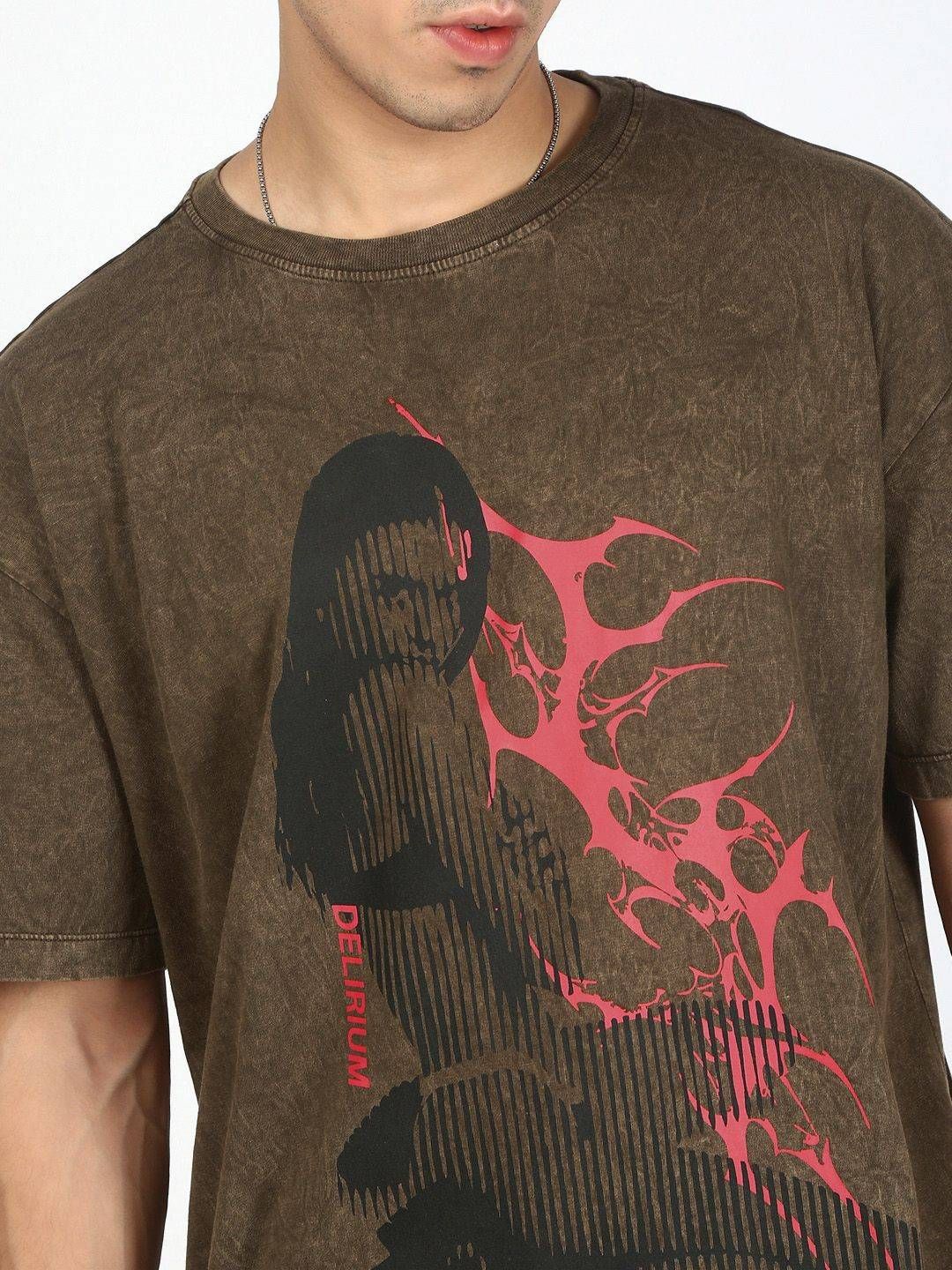 Bene Kleed Men Graphic Printed Acid Wash Cotton Oversized T-shirt