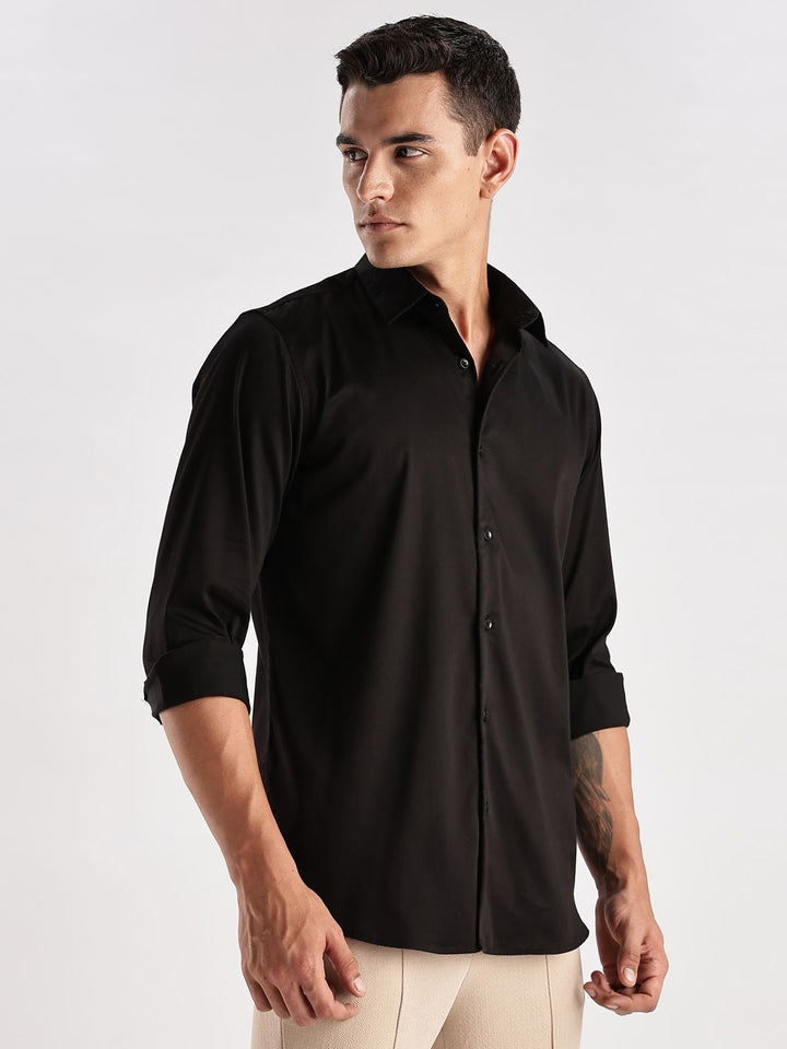 ADRO Men Slim Fit Solid Satin Casual Shirt