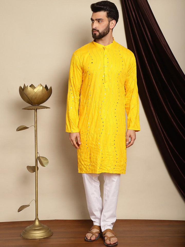 Anouk Navy Blue Embroidered Sequinned Pure Cotton Kurta with Churidar