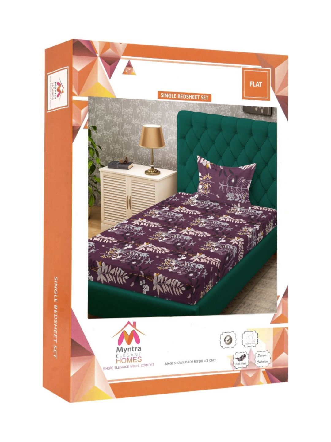 Myntra Elegant Homes Purple Floral Cotton 300 TC Single Fine Bedsheet with a Pillow Cover-87 x 59 inches