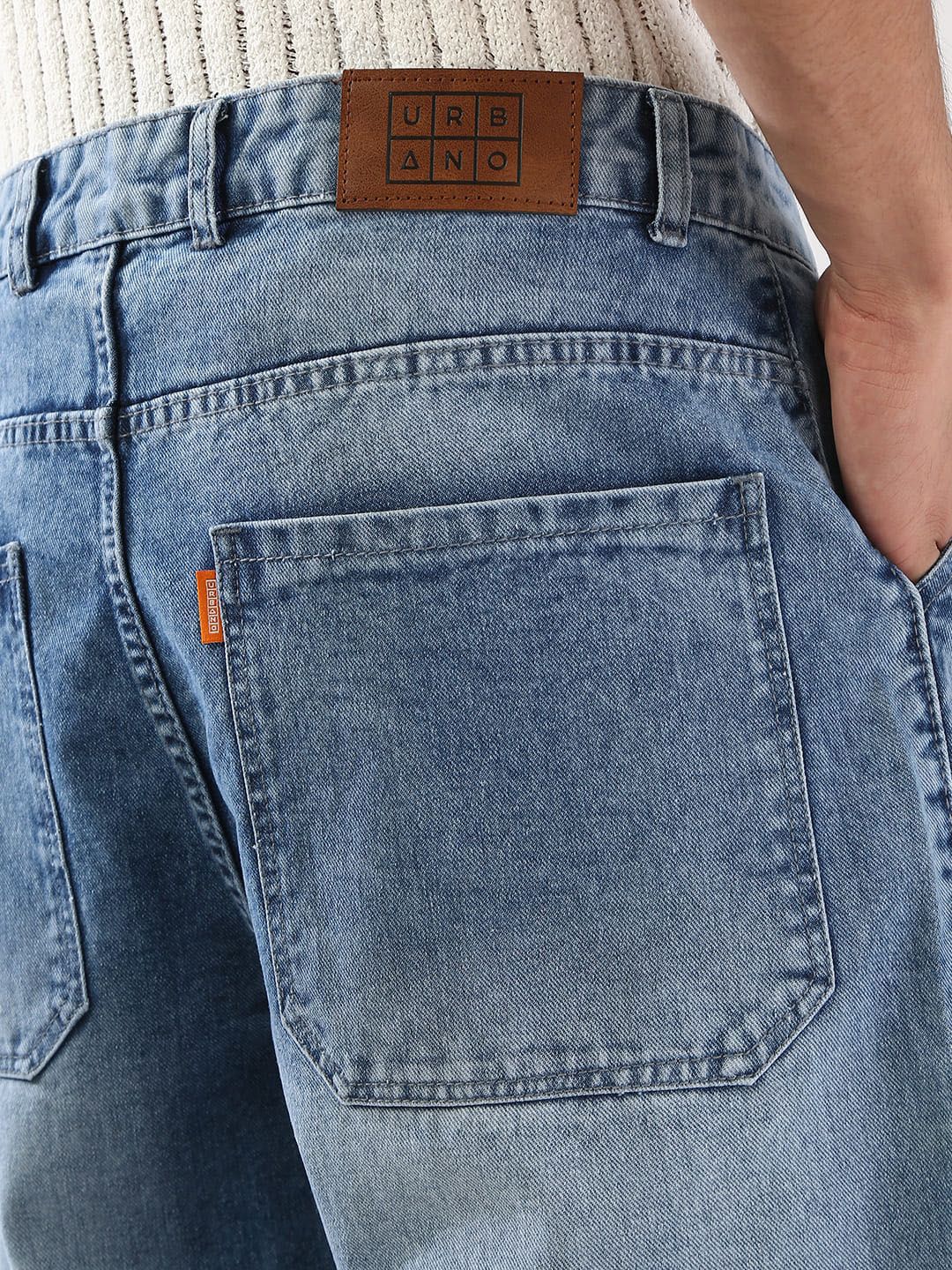 Urbano Fashion Men Light Blue Loose Baggy Fit Carpenter Cargo Jeans