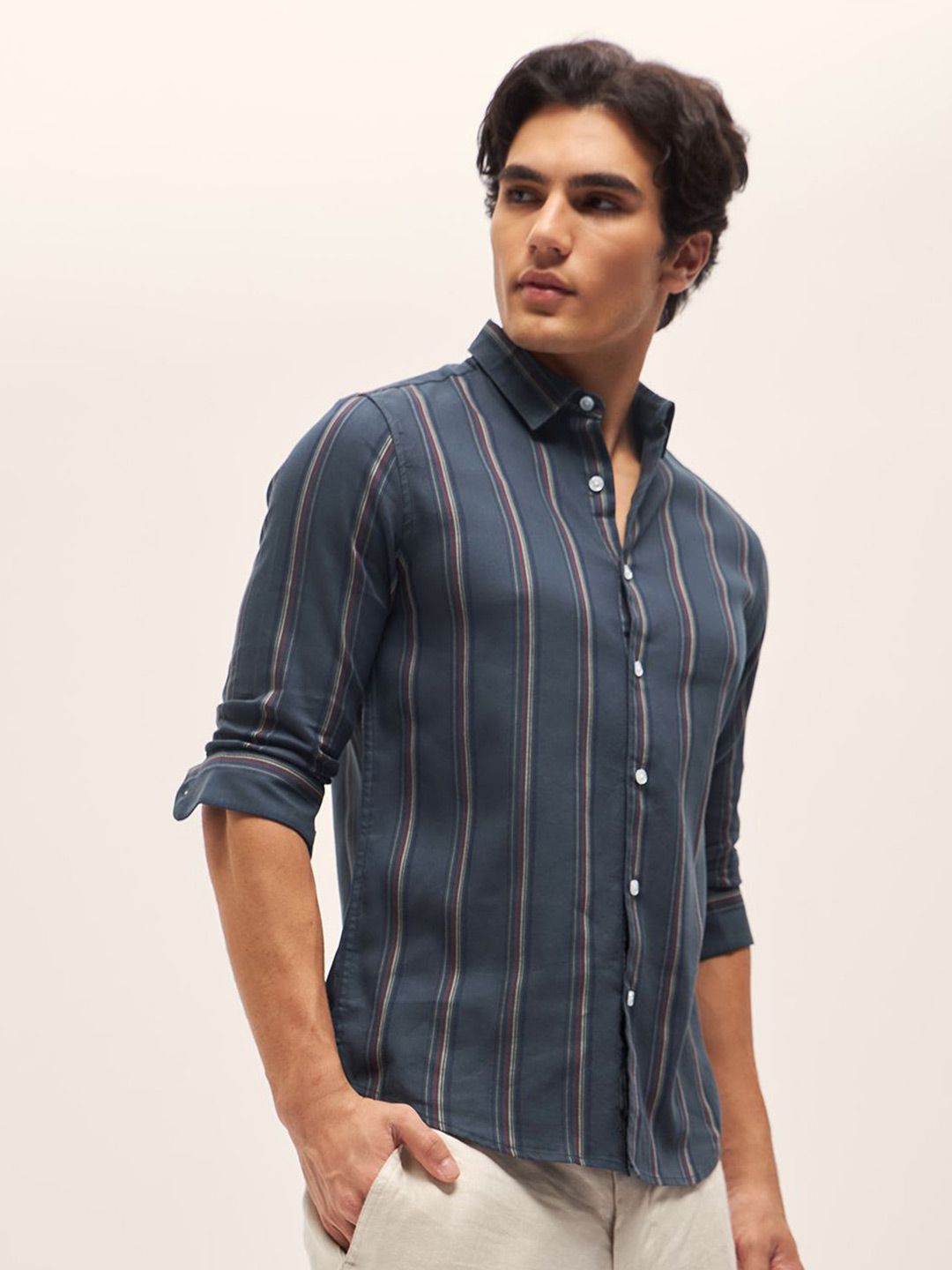 THE BEAR HOUSE Men Cotton Slim Fit Striped Casual Shirt