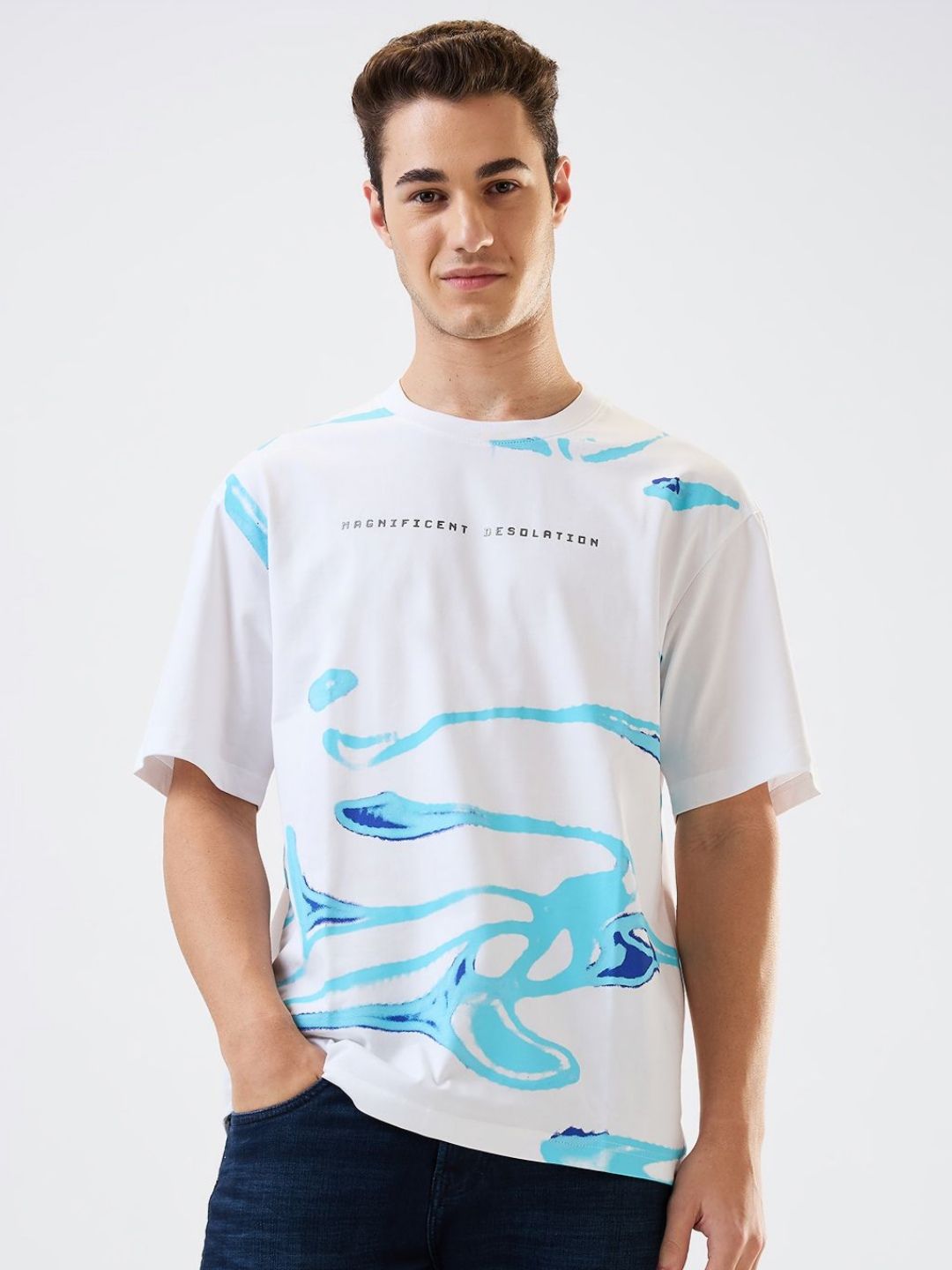 SPYKAR Men Abstract Printed Round Neck Cotton Relaxed Fit T-shirt
