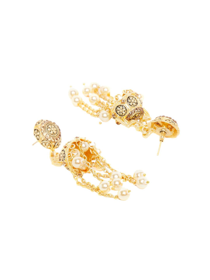 Anouk Gold-Plated Pearl Studded Contemporary Jhumkas