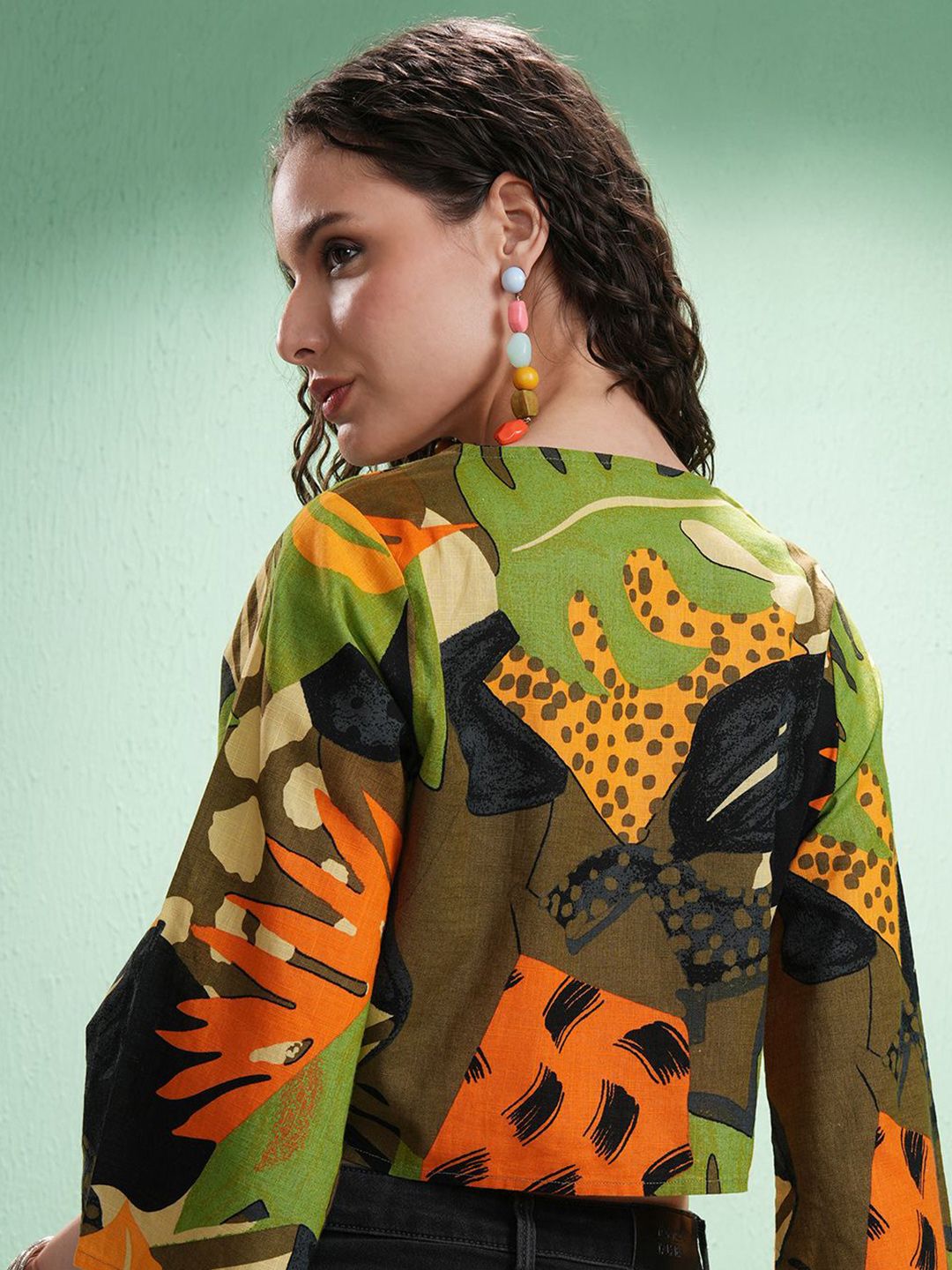Vishudh Print Flared Sleeve Cotton Crop Top