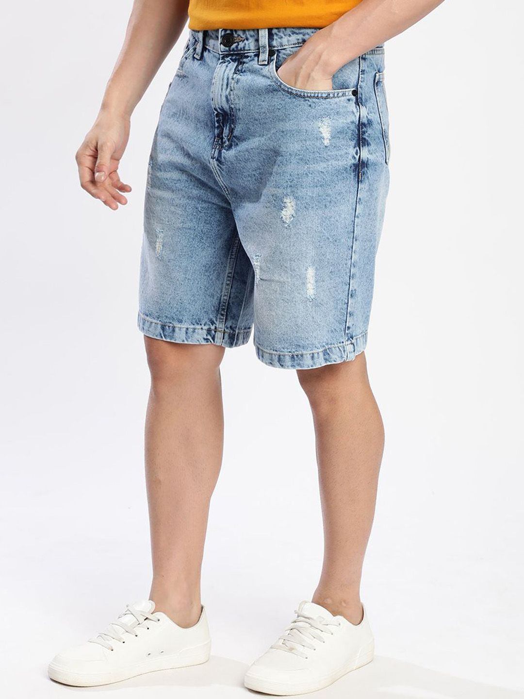 Bene Kleed Men Relaxed Fit Distressed Denim Shorts