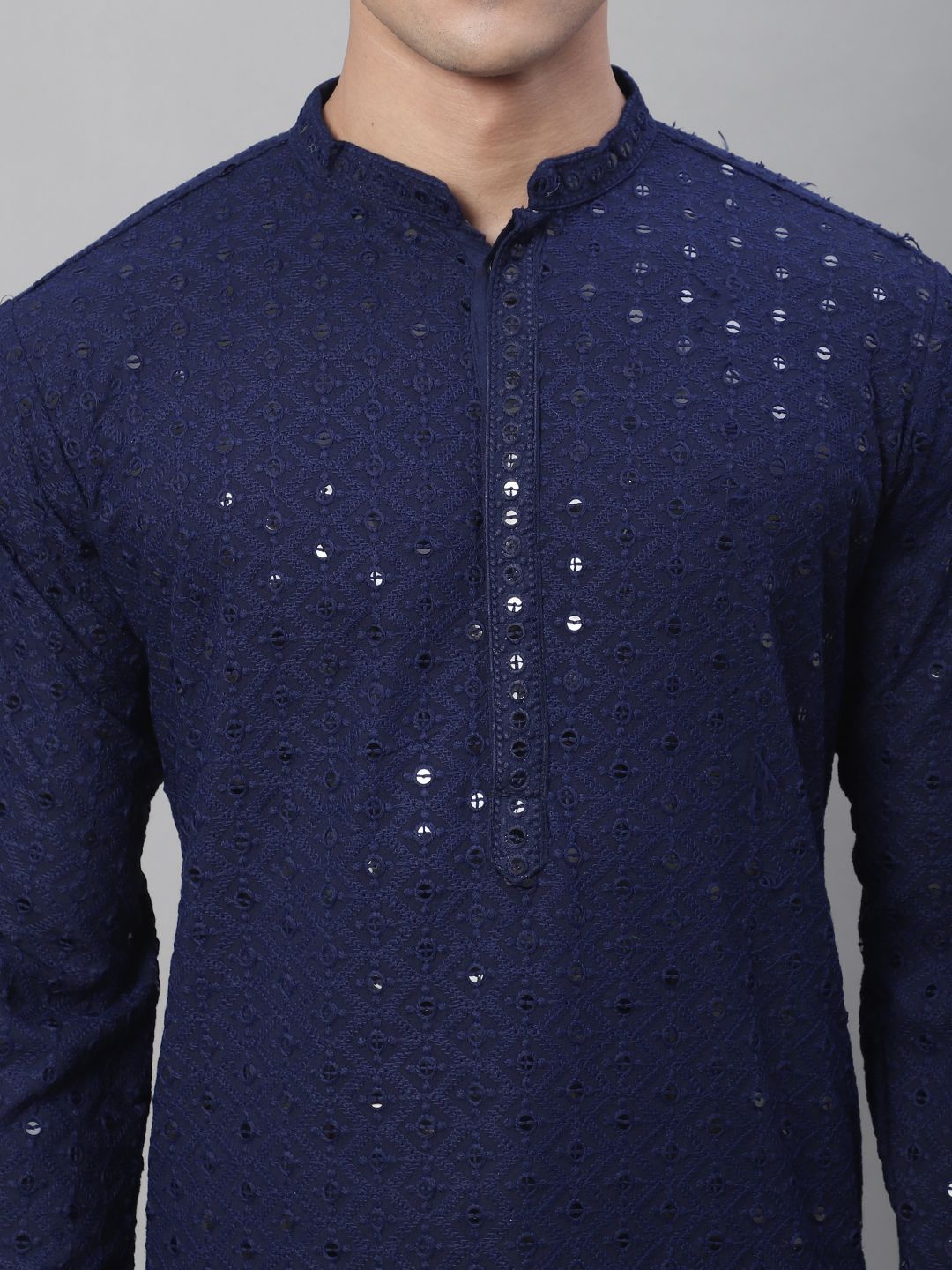 SOJANYA Geometric Sequines Embroidered Regular Pure Cotton Kurta With Pyjamas