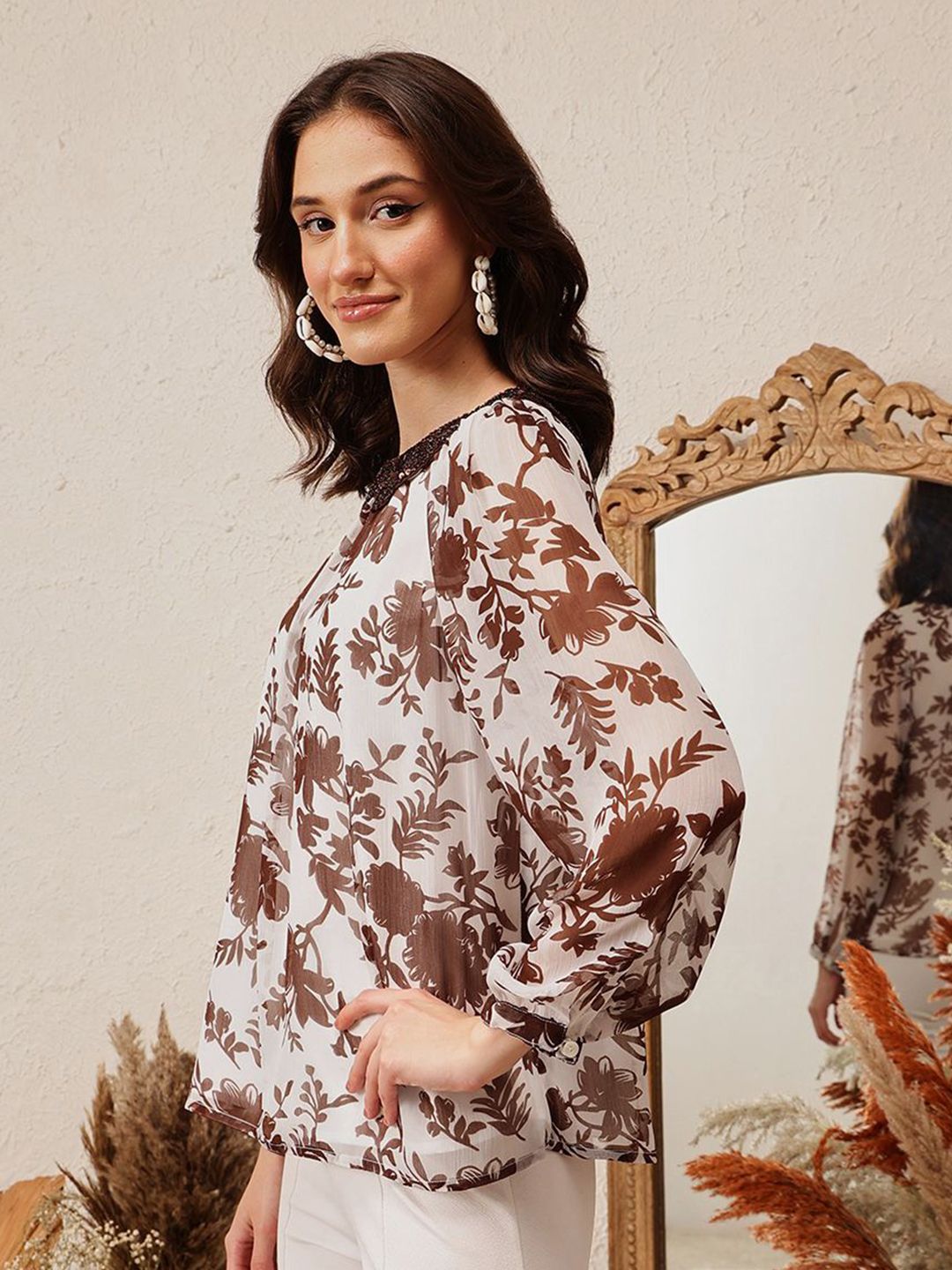 Quiero Women Floral Dicetak Peter Pan Collar atas