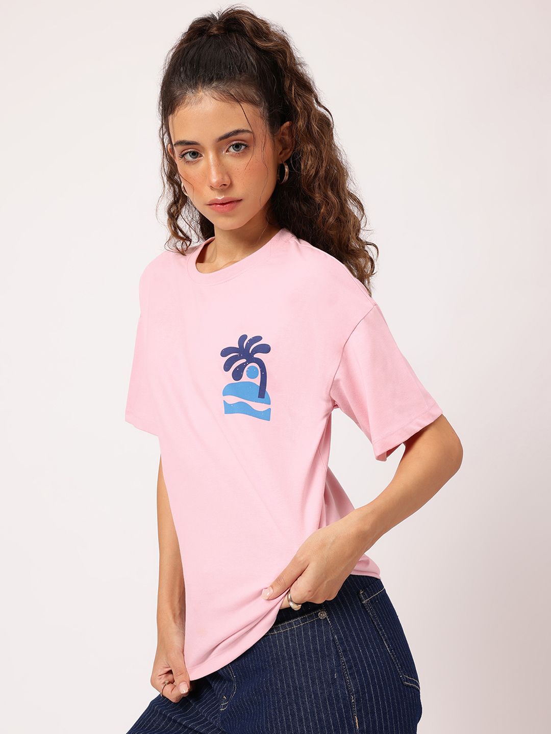 DressBerry Vacay Mode On Printed Tropical Print Relaxed T-Shirt