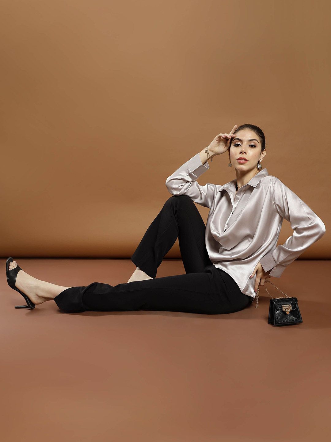 Athena Women Solid Shirt Collar Top