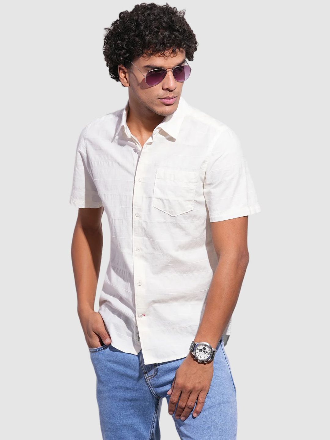 Being Human Men Classic Slim Fit Horizontal Stripes Opaque Striped Casual Shirt