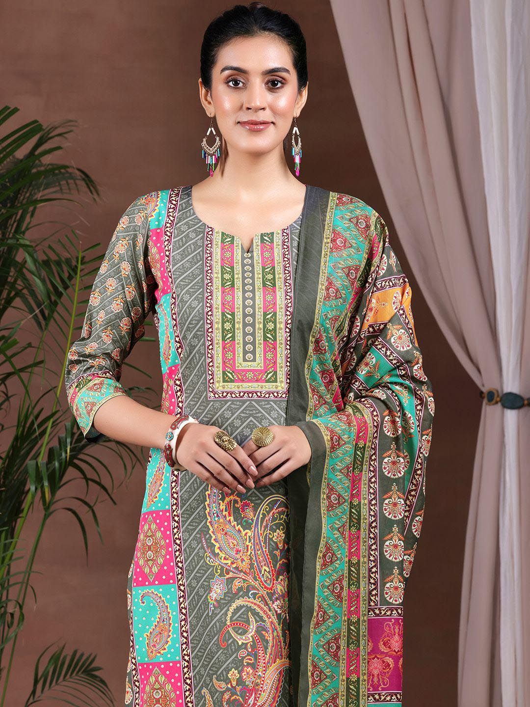 Libas Ethnic Motifs Printed Straight Kurta with Trousers & Dupatta