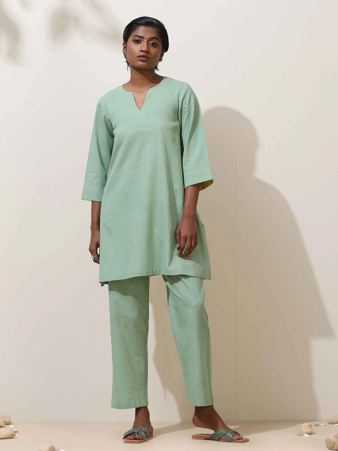 trueBrowns Mint Green Cotton Kurta Co-Ord Set