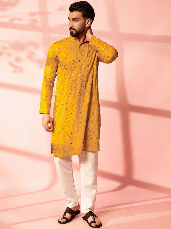 Anouk Men Embroidered Regular Mirror Work Pure Cotton Kurta with Pyjamas