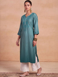 House of Chikankari Women Embellished Thread Work Chanderi Silk Kurta