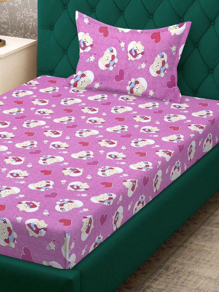 KLOTTHE Purple Conversational Pure Cotton 400 TC Fitted Single Superfine Bedsheet