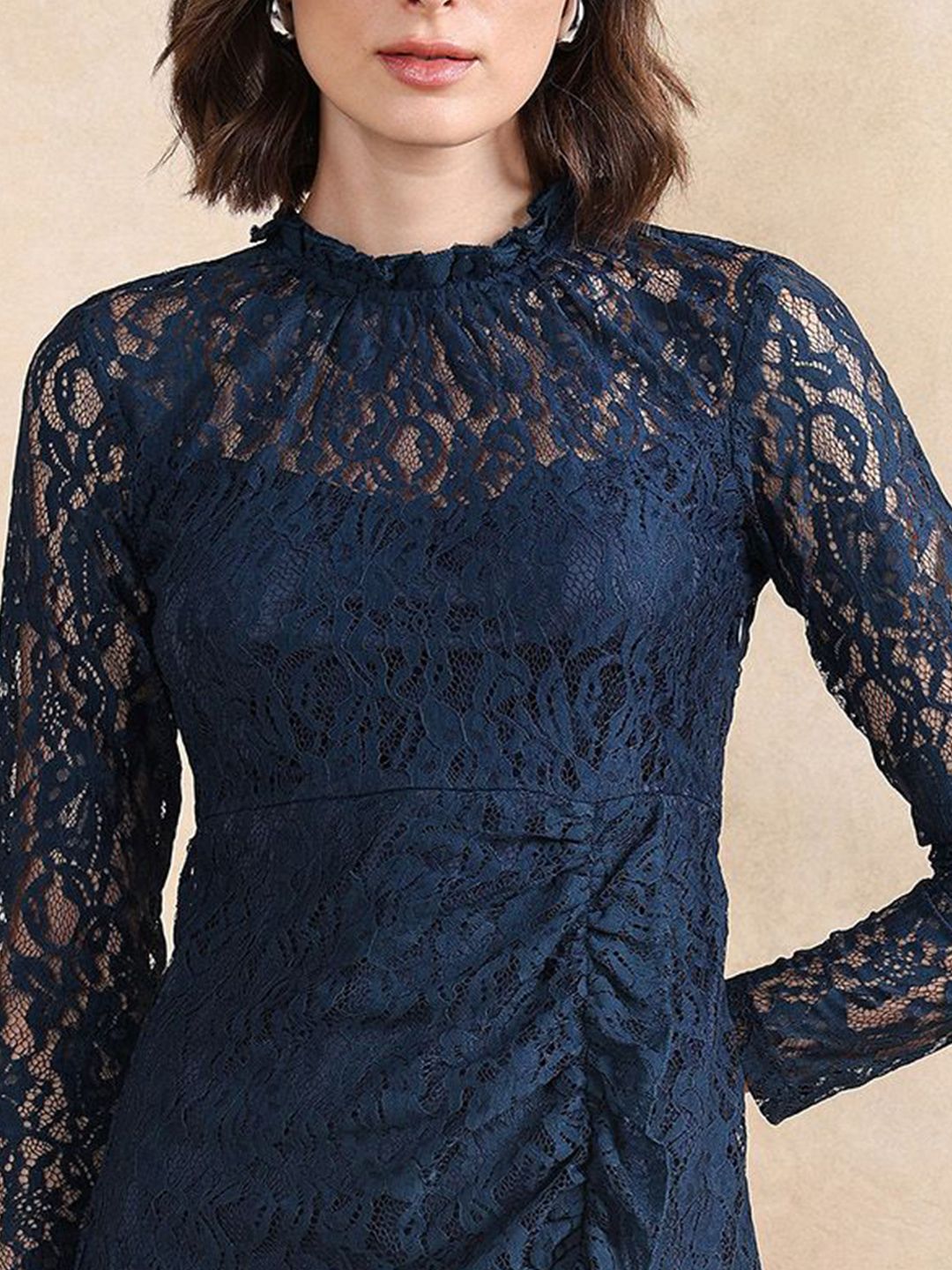 RAREISM Women High Neck Cotton Fit & Flare Dress