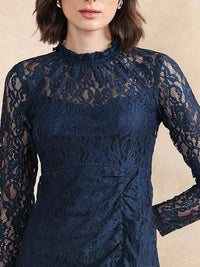 RAREISM Women High Neck Cotton Fit & Flare Dress