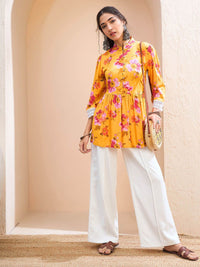 Shae by SASSAFRAS Floral Printed Shirt Collar Pleated Kurti