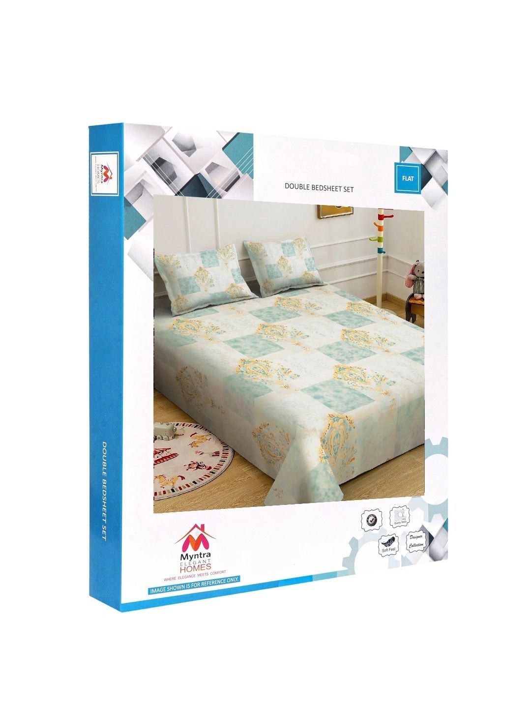 Myntra Elegant Homes Green Geometric 400 TC Bedsheet dengan 2 Sarung Bantal