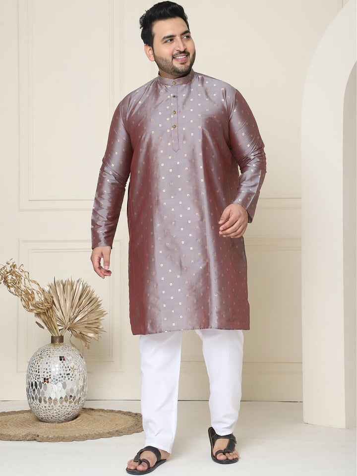 SOJANYA PLUS Ethnic Motifs Band Collar Straight Kurta With Pyjamas