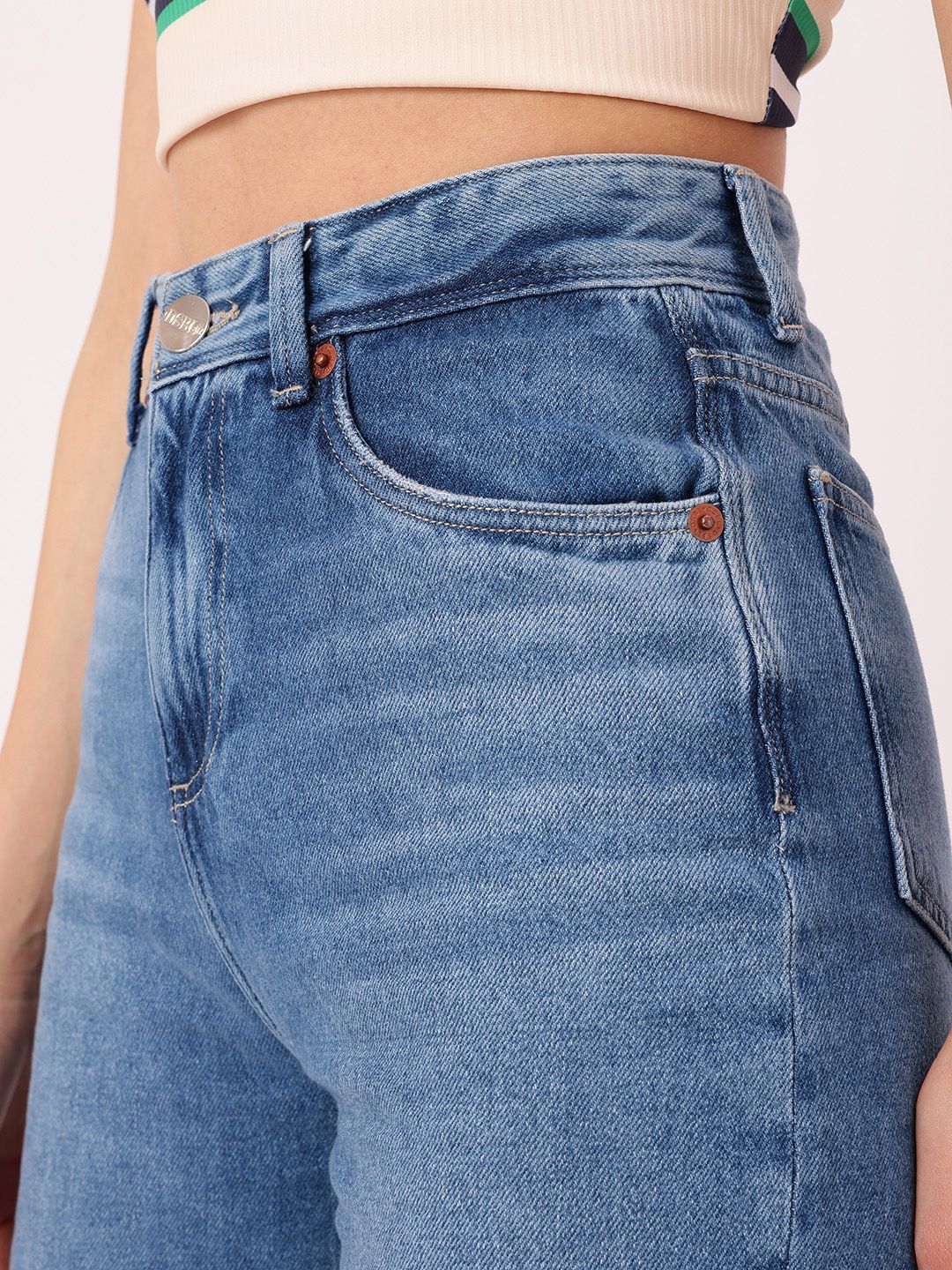 DressBerry Women Street Edge Straight Fit Distressed Faded Jeans