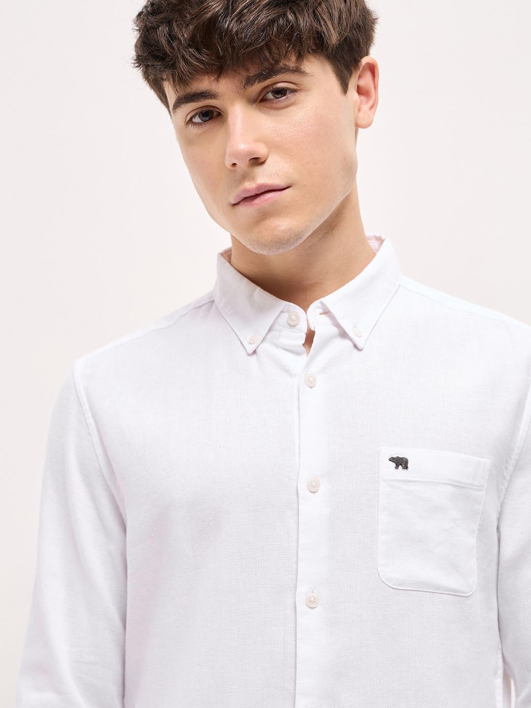 THE BEAR HOUSE Men Button-Down Collar Solid Pure Cotton Slim Fit Shirt