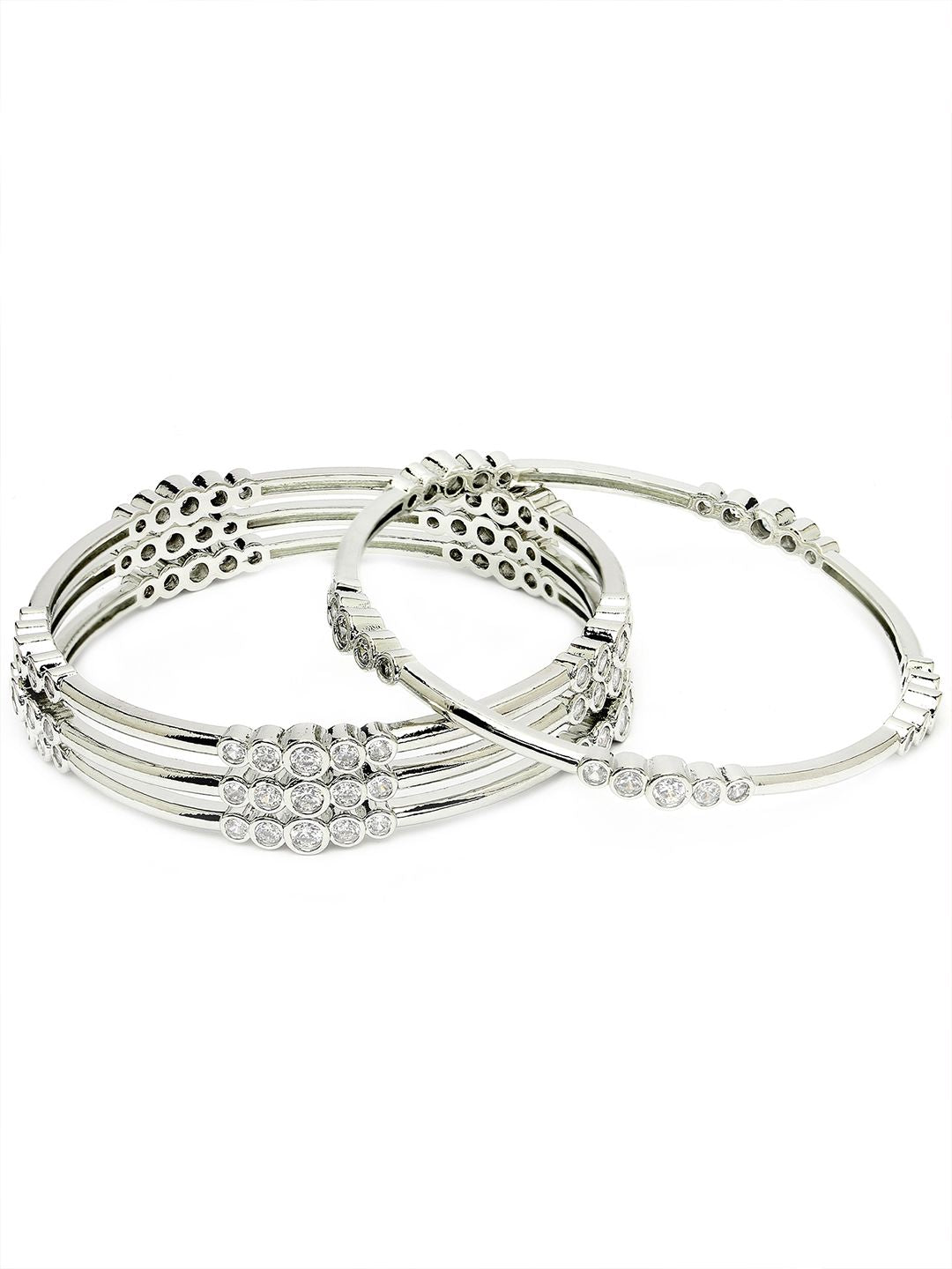 KARATCART Set Of 4 Silver-Plated AD-Studded Bangles
