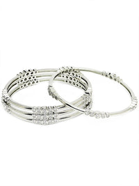KARATCART Set Of 4 Silver-Plated AD-Studded Bangles