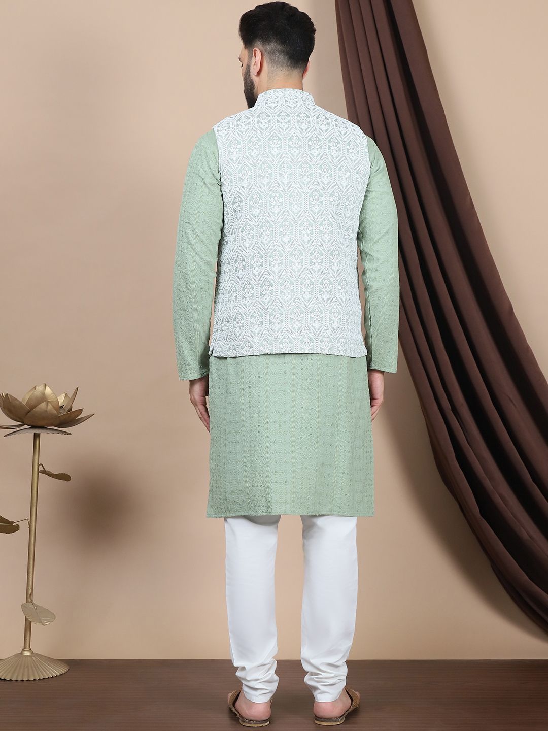 Kurta Kapas Tulen Anouk Bunga Bersulam Lurus dengan Churidar