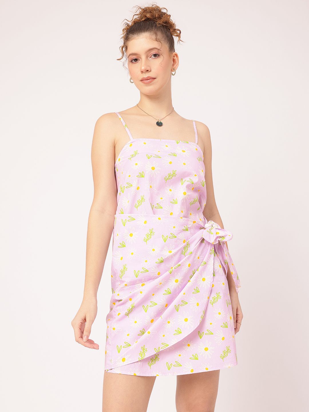 DressBerry Sunny Sketches Printed Strappy Mini Wrap Dress