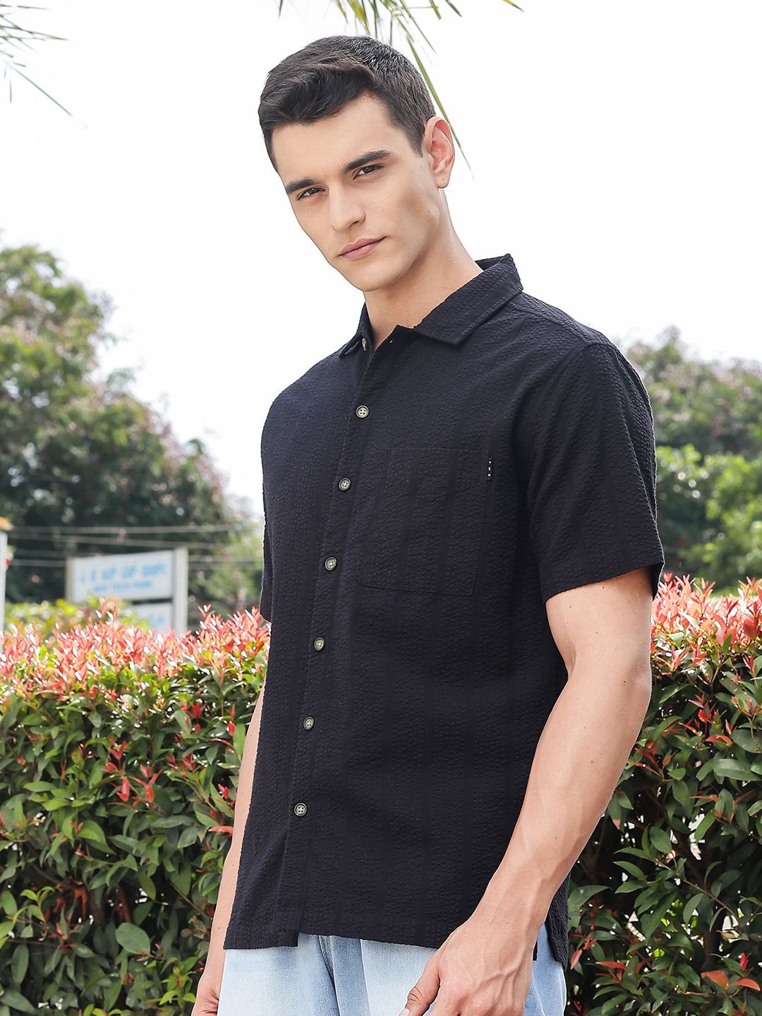 Thomas Scott Men's Premium Seersucker Cotton Casual Shirt