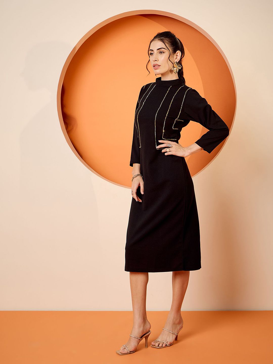 Antheaa Embellished Sheath Midi Dress
