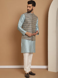 Anouk Blue Ethnic Motifs Embroidered Pure Cotton Straight Kurta With Churidar