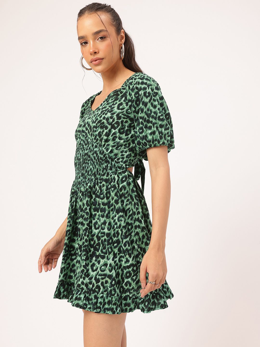 DressBerry Feminine Flair Printed Smocked  Fit & Flare Dress