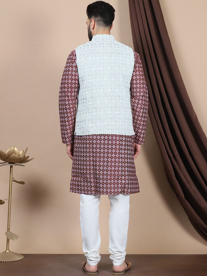 Anouk Purple Ethnic Motifs Woven Design Mandarin Collar Straight Kurta & Nehru Jacket