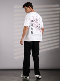 Eszett Lelaki Floral Printed Leher Bulat Bersaiz Besar T-shirt Kapas
