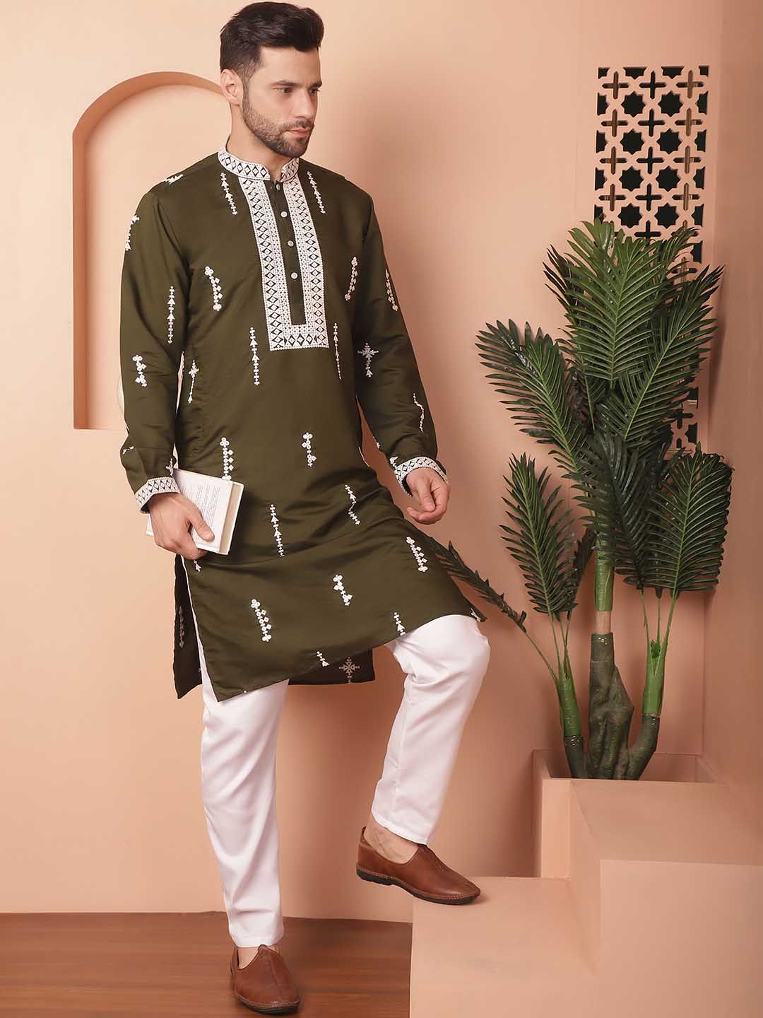 Jompers Ethnic Motifs Embroidered Regular Straight Kurta With Pyjamas