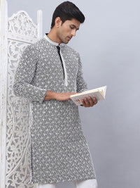Jompers Chikankari Embroidered Mandrian Collar Cotton Straight Kurta