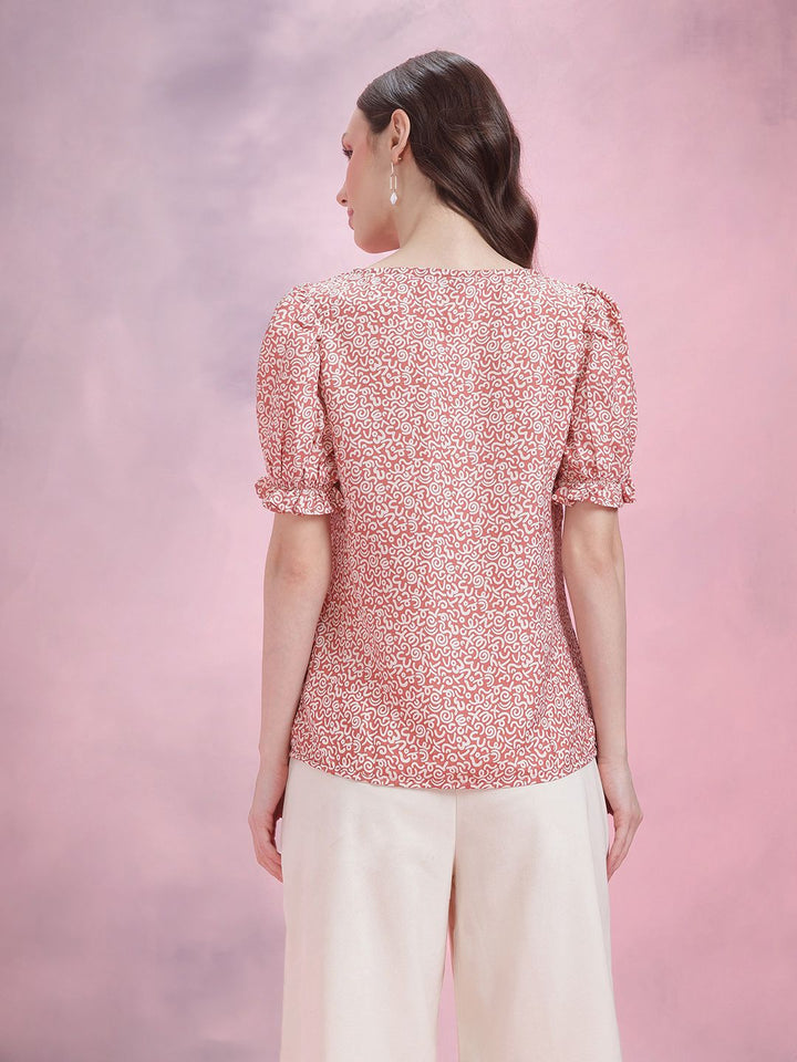 DressBerry Animal Printed Puff Sleeves Regular Top