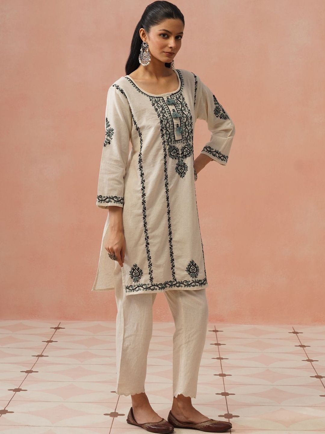 House of Chikankari Women Ethnic Motifs Embroidered Thread Work Kurta