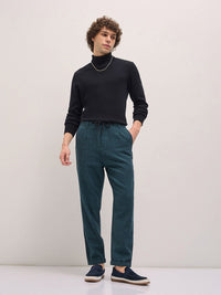 THE BEAR HOUSE Men Textured Tapered Fit Pleated Chinos Trousers
