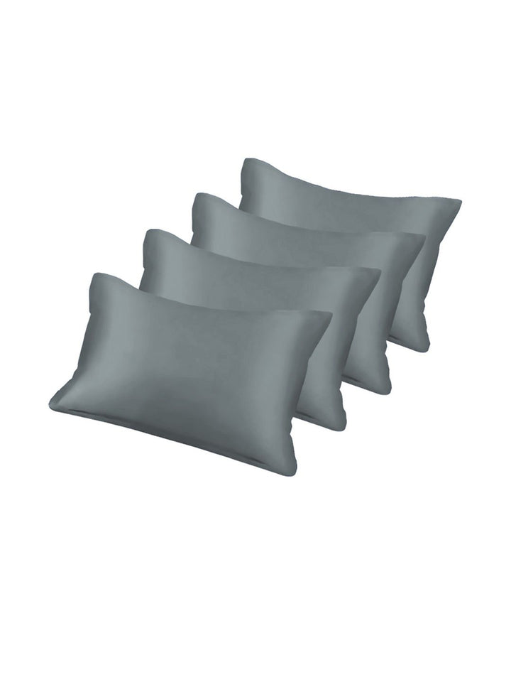 KLOTTHE Grey Colour Solid Fitted 300 TC King Fine Bedsheet With 4 Pillow Covers