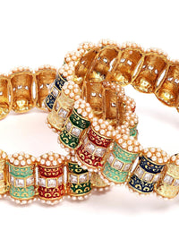 Karatcart Set 2 Gold-Plated & Red Stone Stone Rajwadi Bangle