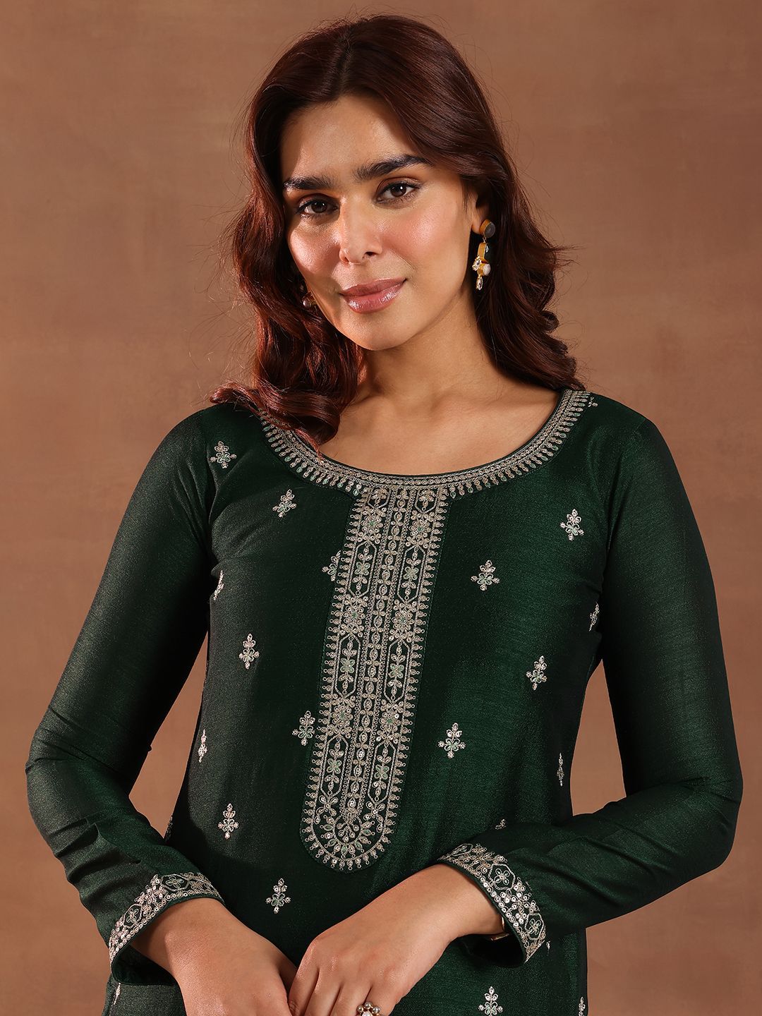 Libas Ethnic Motifs Embroidered Sequinned Straight Kurta With Trousers & Dupatta